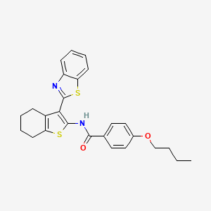 molecular formula C26H26N2O2S2 B2651543 N-[3-(1,3-benzothiazol-2-yl)-4,5,6,7-tetrahydro-1-benzothiophen-2-yl]-4-butoxybenzamide CAS No. 476276-15-0