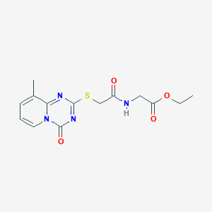 molecular formula C14H16N4O4S B2651546 Ethyl 2-[[2-(9-methyl-4-oxopyrido[1,2-a][1,3,5]triazin-2-yl)sulfanylacetyl]amino]acetate CAS No. 896342-01-1