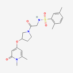 molecular formula C21H27N3O5S B2651552 N-(2-(3-((1,6-dimethyl-2-oxo-1,2-dihydropyridin-4-yl)oxy)pyrrolidin-1-yl)-2-oxoethyl)-2,5-dimethylbenzenesulfonamide CAS No. 2034290-78-1