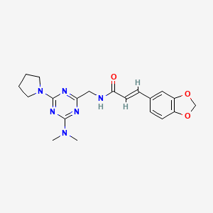 (E)-3-(benzo[d][1,3]dioxol-5-yl)-N-((4-(dimethylamino)-6-(pyrrolidin-1-yl)-1,3,5-triazin-2-yl)methyl)acrylamide