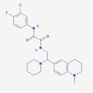 molecular formula C25H30ClFN4O2 B2651579 N-(3-chloro-4-fluorophenyl)-N'-[2-(1-methyl-1,2,3,4-tetrahydroquinolin-6-yl)-2-piperidin-1-ylethyl]ethanediamide CAS No. 922040-43-5