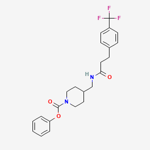 molecular formula C23H25F3N2O3 B2651584 4-((3-(4-(三氟甲基)苯基)丙酰胺)甲基)哌啶-1-羧酸苯酯 CAS No. 1797309-03-5