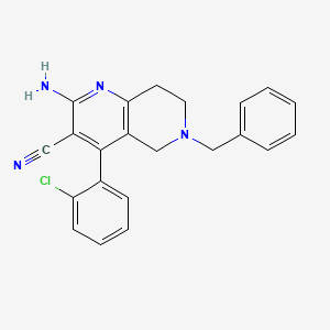 molecular formula C22H19ClN4 B2651586 2-Amino-6-benzyl-4-(2-chlorophenyl)-5,6,7,8-tetrahydro-1,6-naphthyridine-3-carbonitrile CAS No. 905809-17-8