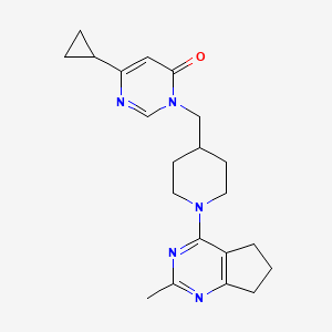 molecular formula C21H27N5O B2651592 6-cyclopropyl-3-[(1-{2-methyl-5H,6H,7H-cyclopenta[d]pyrimidin-4-yl}piperidin-4-yl)methyl]-3,4-dihydropyrimidin-4-one CAS No. 2175978-82-0