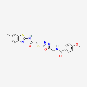 molecular formula C21H19N5O4S2 B2651600 4-methoxy-N-((5-((2-((6-methylbenzo[d]thiazol-2-yl)amino)-2-oxoethyl)thio)-1,3,4-oxadiazol-2-yl)methyl)benzamide CAS No. 851783-64-7