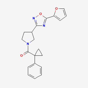 molecular formula C20H19N3O3 B2651627 (3-(5-(Furan-2-yl)-1,2,4-oxadiazol-3-yl)pyrrolidin-1-yl)(1-phenylcyclopropyl)methanone CAS No. 2034371-32-7
