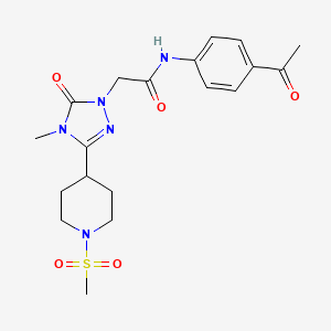 molecular formula C19H25N5O5S B2651635 N-(4-acetylphenyl)-2-(4-methyl-3-(1-(methylsulfonyl)piperidin-4-yl)-5-oxo-4,5-dihydro-1H-1,2,4-triazol-1-yl)acetamide CAS No. 1105212-09-6