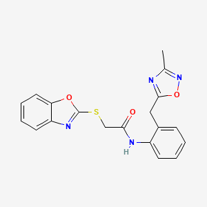 2-(benzo[d]oxazol-2-ylthio)-N-(2-((3-methyl-1,2,4-oxadiazol-5-yl)methyl)phenyl)acetamide