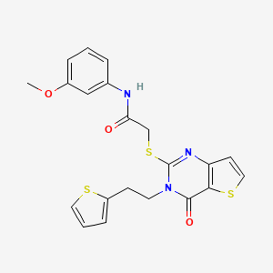 molecular formula C21H19N3O3S3 B2651684 N-(3-methoxyphenyl)-2-({4-oxo-3-[2-(thiophen-2-yl)ethyl]-3,4-dihydrothieno[3,2-d]pyrimidin-2-yl}sulfanyl)acetamide CAS No. 1260931-65-4