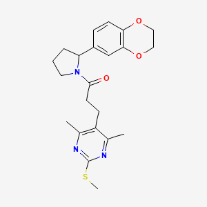 molecular formula C22H27N3O3S B2651692 1-[2-(2,3-Dihydro-1,4-benzodioxin-6-yl)pyrrolidin-1-yl]-3-[4,6-dimethyl-2-(methylsulfanyl)pyrimidin-5-yl]propan-1-one CAS No. 1111460-51-5