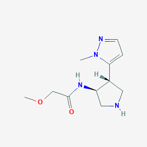 molecular formula C11H18N4O2 B2651705 2-Methoxy-N-[(3S,4R)-4-(2-methylpyrazol-3-yl)pyrrolidin-3-yl]acetamide CAS No. 2230799-90-1