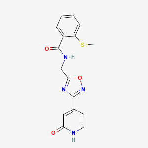 molecular formula C16H14N4O3S B2651710 2-(甲硫基)-N-((3-(2-氧代-1,2-二氢吡啶-4-基)-1,2,4-恶二唑-5-基)甲基)苯甲酰胺 CAS No. 1904372-67-3