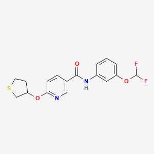 molecular formula C17H16F2N2O3S B2651730 N-(3-(difluoromethoxy)phenyl)-6-((tetrahydrothiophen-3-yl)oxy)nicotinamide CAS No. 2034495-02-6