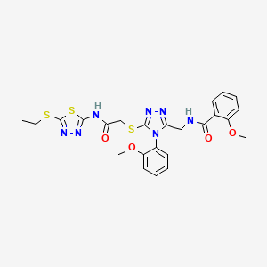 N-[[5-[2-[(5-ethylsulfanyl-1,3,4-thiadiazol-2-yl)amino]-2-oxoethyl]sulfanyl-4-(2-methoxyphenyl)-1,2,4-triazol-3-yl]methyl]-2-methoxybenzamide