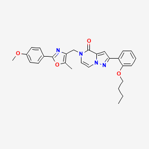 molecular formula C28H28N4O4 B2651748 2-(2-butoxyphenyl)-5-((2-(4-methoxyphenyl)-5-methyloxazol-4-yl)methyl)pyrazolo[1,5-a]pyrazin-4(5H)-one CAS No. 1359129-38-6
