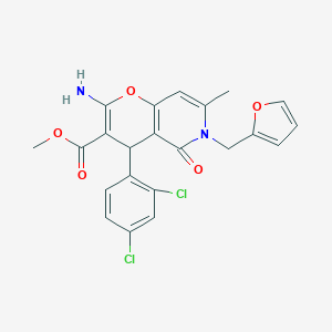 molecular formula C22H18Cl2N2O5 B265175 methyl 2-amino-4-(2,4-dichlorophenyl)-6-(2-furylmethyl)-7-methyl-5-oxo-5,6-dihydro-4H-pyrano[3,2-c]pyridine-3-carboxylate 