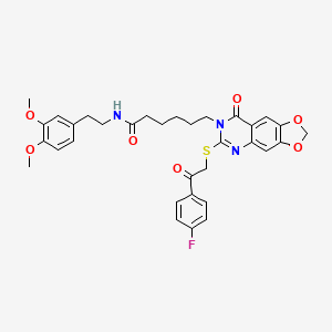N-(3,4-dimethoxyphenethyl)-6-(6-((2-(4-fluorophenyl)-2-oxoethyl)thio)-8-oxo-[1,3]dioxolo[4,5-g]quinazolin-7(8H)-yl)hexanamide
