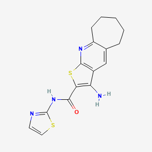 molecular formula C16H16N4OS2 B2651755 3-amino-N-(thiazol-2-yl)-6,7,8,9-tetrahydro-5H-cyclohepta[b]thieno[3,2-e]pyridine-2-carboxamide CAS No. 400863-73-2