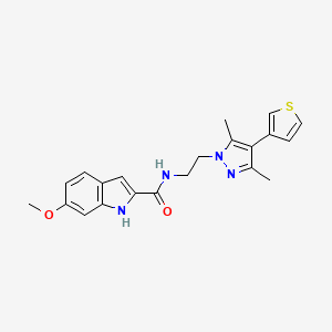 molecular formula C21H22N4O2S B2651834 N-(2-(3,5-二甲基-4-(噻吩-3-基)-1H-吡唑-1-基)乙基)-6-甲氧基-1H-吲哚-2-甲酰胺 CAS No. 2034556-00-6