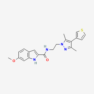 molecular formula C21H22N4O2S B2651834 N-(2-(3,5-dimethyl-4-(thiophen-3-yl)-1H-pyrazol-1-yl)ethyl)-6-methoxy-1H-indole-2-carboxamide CAS No. 2034556-00-6