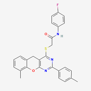 molecular formula C27H22FN3O2S B2651838 N-(4-fluorophenyl)-2-((9-methyl-2-(p-tolyl)-5H-chromeno[2,3-d]pyrimidin-4-yl)thio)acetamide CAS No. 866726-76-3