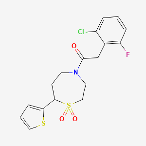 molecular formula C17H17ClFNO3S2 B2651839 2-(2-Chloro-6-fluorophenyl)-1-(1,1-dioxido-7-(thiophen-2-yl)-1,4-thiazepan-4-yl)ethanone CAS No. 2034335-26-5