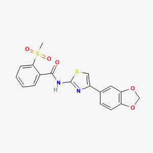 molecular formula C18H14N2O5S2 B2651840 N-(4-(苯并[d][1,3]二氧杂环-5-基)噻唑-2-基)-2-(甲磺酰基)苯甲酰胺 CAS No. 896363-89-6