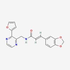 molecular formula C19H15N3O4 B2651843 (E)-3-(benzo[d][1,3]dioxol-5-yl)-N-((3-(furan-2-yl)pyrazin-2-yl)methyl)acrylamide CAS No. 2097939-98-3