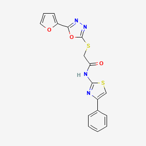 molecular formula C17H12N4O3S2 B2651853 2-((5-(呋喃-2-基)-1,3,4-恶二唑-2-基)硫代)-N-(4-苯并噻唑-2-基)乙酰胺 CAS No. 460999-79-5