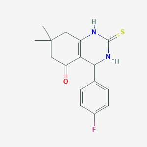 molecular formula C16H17FN2OS B2651896 4-(4-氟苯基)-7,7-二甲基-2-硫代氧杂喹唑啉-5(6H)-酮 CAS No. 687572-44-7