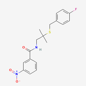 molecular formula C18H19FN2O3S B2651905 N-{2-[(4-fluorobenzyl)sulfanyl]-2-methylpropyl}-3-nitrobenzenecarboxamide CAS No. 351858-11-2