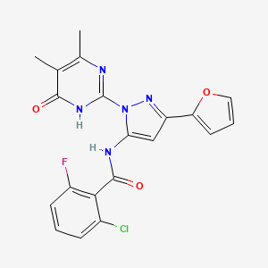 molecular formula C20H15ClFN5O3 B2651910 2-chloro-N-(1-(4,5-dimethyl-6-oxo-1,6-dihydropyrimidin-2-yl)-3-(furan-2-yl)-1H-pyrazol-5-yl)-6-fluorobenzamide CAS No. 1206995-59-6