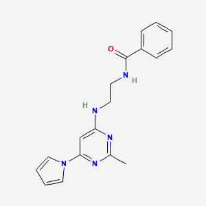 molecular formula C18H19N5O B2651923 N-(2-((2-methyl-6-(1H-pyrrol-1-yl)pyrimidin-4-yl)amino)ethyl)benzamide CAS No. 1421505-27-2