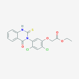 molecular formula C18H14Cl2N2O4S B2651926 ethyl 2-{2,4-dichloro-5-[4-oxo-2-sulfanyl-3(4H)-quinazolinyl]phenoxy}acetate CAS No. 339015-14-4