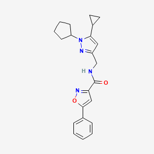 molecular formula C22H24N4O2 B2651936 N-((1-cyclopentyl-5-cyclopropyl-1H-pyrazol-3-yl)methyl)-5-phenylisoxazole-3-carboxamide CAS No. 1448044-57-2