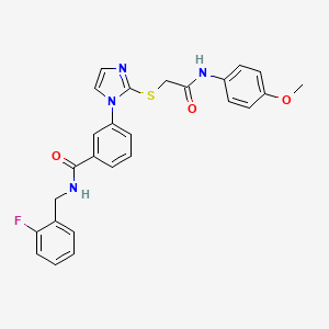 molecular formula C26H23FN4O3S B2651947 N-(2-氟苄基)-3-(2-((2-((4-甲氧苯基)氨基)-2-氧代乙基)硫代)-1H-咪唑-1-基)苯甲酰胺 CAS No. 1115335-98-2