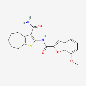 molecular formula C20H20N2O4S B2651949 N-(3-氨基甲酰基-5,6,7,8-四氢-4H-环庚[b]噻吩-2-基)-7-甲氧基苯并呋喃-2-甲酰胺 CAS No. 921873-60-1