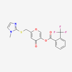 molecular formula C18H13F3N2O4S B2651982 [6-[(1-Methylimidazol-2-yl)sulfanylmethyl]-4-oxopyran-3-yl] 2-(trifluoromethyl)benzoate CAS No. 896310-08-0