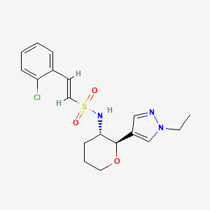 molecular formula C18H22ClN3O3S B2651989 (E)-2-(2-Chlorophenyl)-N-[(2R,3S)-2-(1-ethylpyrazol-4-yl)oxan-3-yl]ethenesulfonamide CAS No. 2223119-22-8