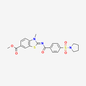 molecular formula C21H21N3O5S2 B2651994 (E)-methyl 3-methyl-2-((4-(pyrrolidin-1-ylsulfonyl)benzoyl)imino)-2,3-dihydrobenzo[d]thiazole-6-carboxylate CAS No. 850909-14-7