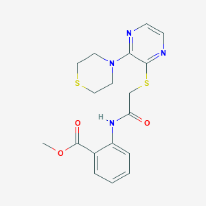 molecular formula C18H20N4O3S2 B2652018 2-(2-((3-硫代吗啉并吡嗪-2-基)硫代)乙酰氨基)苯甲酸甲酯 CAS No. 1029732-68-0