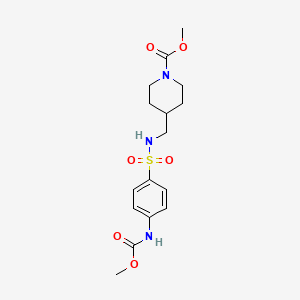 molecular formula C16H23N3O6S B2652043 Methyl 4-((4-((methoxycarbonyl)amino)phenylsulfonamido)methyl)piperidine-1-carboxylate CAS No. 1797872-58-2