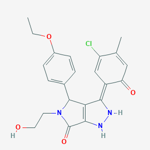 molecular formula C22H22ClN3O4 B265205 (3Z)-3-(3-chloro-4-methyl-6-oxocyclohexa-2,4-dien-1-ylidene)-4-(4-ethoxyphenyl)-5-(2-hydroxyethyl)-2,4-dihydro-1H-pyrrolo[3,4-c]pyrazol-6-one 