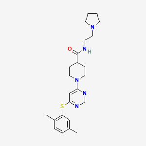 molecular formula C24H33N5OS B2652052 1-(6-((2,5-二甲苯基)硫代)嘧啶-4-基)-N-(2-(吡咯烷-1-基)乙基)哌啶-4-甲酰胺 CAS No. 1251601-84-9