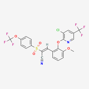 molecular formula C23H13ClF6N2O5S B2652056 (E)-3-[2-[3-氯-5-(三氟甲基)吡啶-2-基]氧基-3-甲氧苯基]-2-[4-(三氟甲氧基)苯基]磺酰丙-2-烯腈 CAS No. 1024913-91-4