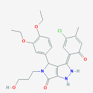 molecular formula C25H28ClN3O5 B265206 (3Z)-3-(3-chloro-4-methyl-6-oxocyclohexa-2,4-dien-1-ylidene)-4-(3,4-diethoxyphenyl)-5-(3-hydroxypropyl)-2,4-dihydro-1H-pyrrolo[3,4-c]pyrazol-6-one 