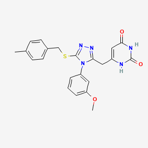 molecular formula C22H21N5O3S B2652080 6-((4-(3-methoxyphenyl)-5-((4-methylbenzyl)thio)-4H-1,2,4-triazol-3-yl)methyl)pyrimidine-2,4(1H,3H)-dione CAS No. 852152-63-7