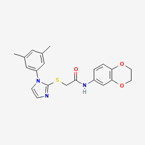 molecular formula C21H21N3O3S B2652103 N-(2,3-dihydro-1,4-benzodioxin-6-yl)-2-{[1-(3,5-dimethylphenyl)-1H-imidazol-2-yl]sulfanyl}acetamide CAS No. 851132-01-9