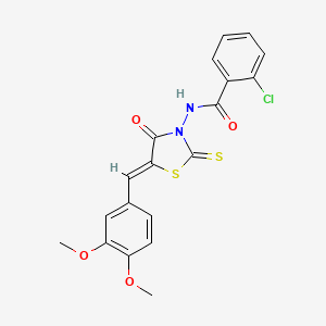 molecular formula C19H15ClN2O4S2 B2652105 2-chloro-N-[(5Z)-5-[(3,4-dimethoxyphenyl)methylidene]-4-oxo-2-sulfanylidene-1,3-thiazolidin-3-yl]benzamide CAS No. 300817-79-2