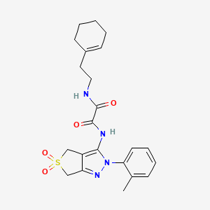 molecular formula C22H26N4O4S B2652112 N1-(2-(cyclohex-1-en-1-yl)ethyl)-N2-(5,5-dioxido-2-(o-tolyl)-4,6-dihydro-2H-thieno[3,4-c]pyrazol-3-yl)oxalamide CAS No. 899751-17-8